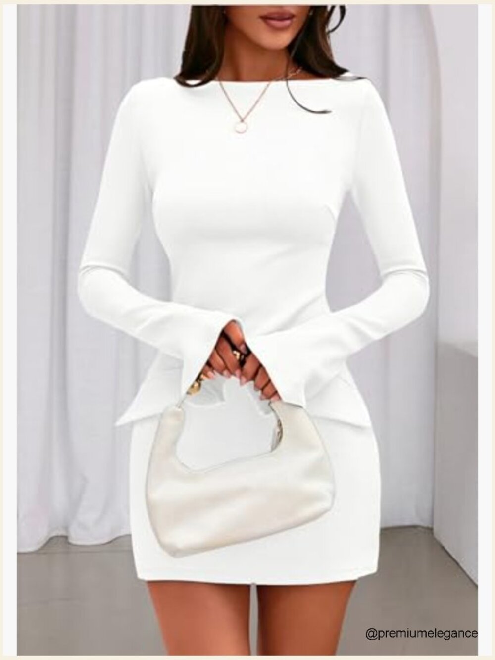 Long Sleeve Bodycon Mini Dress Boat Neck Knit Elegant Party Formal - Picture 2 of 7